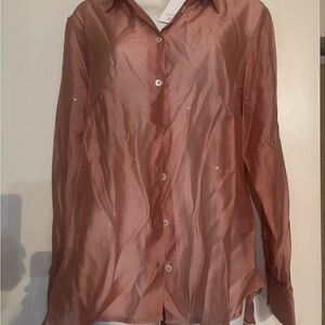 Sheer Pink Button-Up Blouse size L